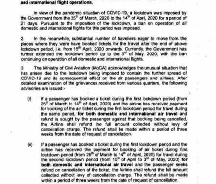 Give full refund for tickets booked during lockdown for cancelled flights: Government tells airlines