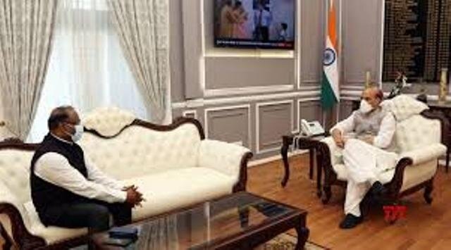 J-K Lieutenant Governor calls on Defence Minister Rajnath Singh in Delhi