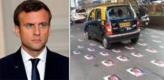 French President Emmanuel Macron’s posters pasted on Mumbai road