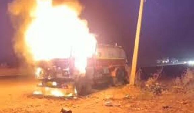 Oil Tanker catches fire at NH Jatwal Samba