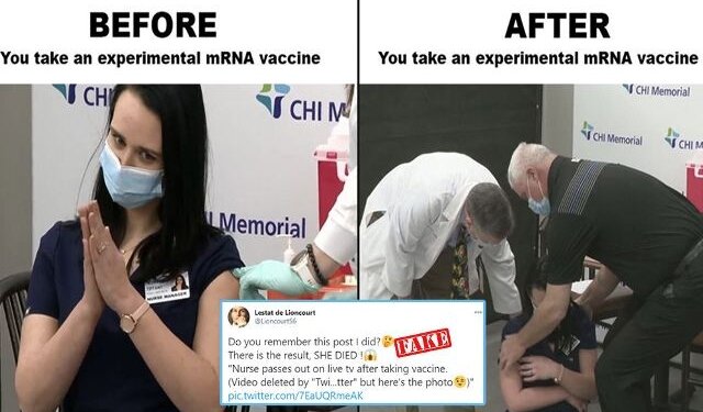Fact Check: US nurse who fainted after Covid-19 vaccine shot is not dead