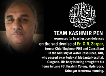 TEAM KASHMIR EXPRESSES HEARTFELT CONDOLENCES ON THE SAD DEMISE OF ER.G.R.ZARGAR.