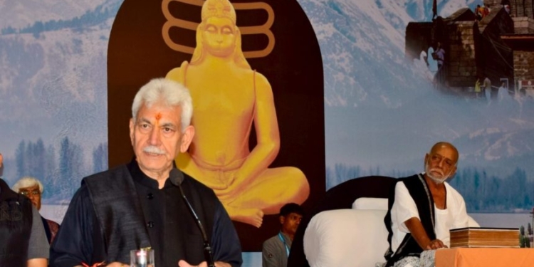 LG Sinha attends inaugural ceremony of Ram Katha at Srinagar by Pujya Morari Bapu