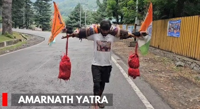 UP man, walking for 111 days with 15 kg load, reaches Pahalgam for Amarnath Yatra
