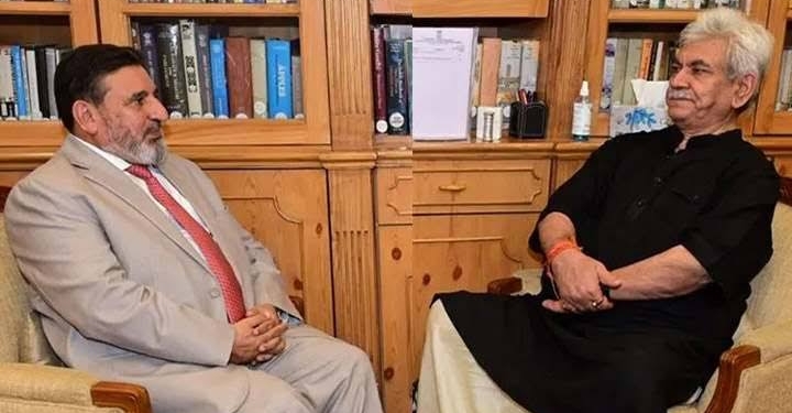 Altaf Bukhari calls on LG Manoj Sinha at Raj Bhavan in Srinagar