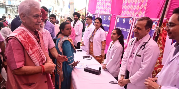 LG Sinha visits Mega Health Camp for flood affected families in Jammu