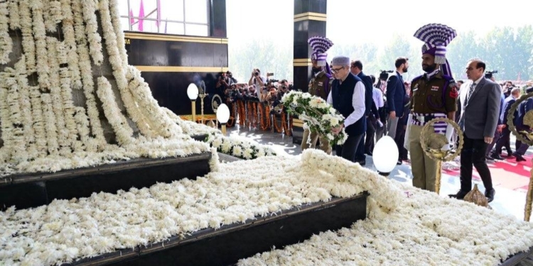 CM Omar Abdullah pays tributes to Police Martyrs at Zewan, Srinagar