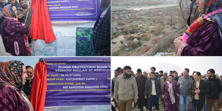 Sakeena Itoo lays foundation stones for multiple flood mitigation projects across Kulgam district