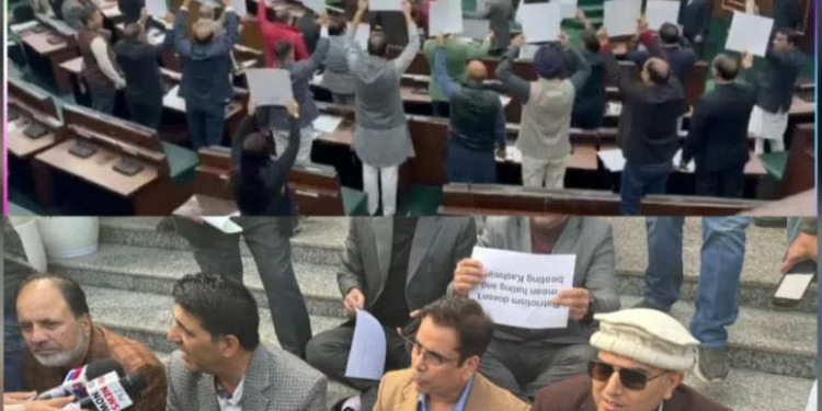 NC stages protest outside J&K Assembly, demands restoration of Statehood