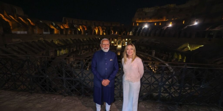 PM Modi, Italian PM Meloni visit iconic Colosseum after dinner, share pictures