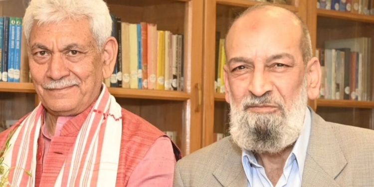 KU Former VC Prof. Khurshid Andrabi Calls on LG Sinha at Lok Bhavan Srinagar