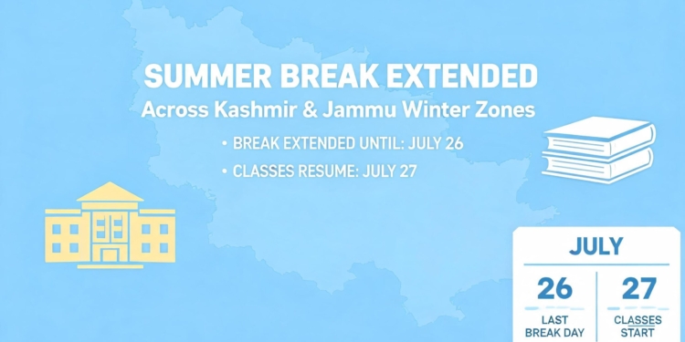 Summer Break Extended Across Kashmir, Winter Zones of Jammu Until July 26; Classes to Resume on July 27