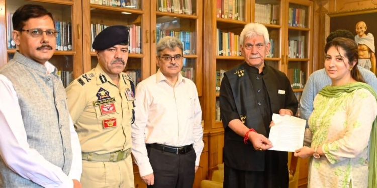 LG Manoj Sinha Hands Over Compassionate Appointment Letter To Wife Of Martyred J&K Police Inspector Masroor Ali Wani